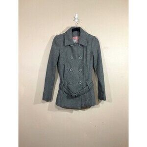 Vintage Delias Womens Wool Blend Belted Peacoat XS Gray Y2K Preppy Minimalist
